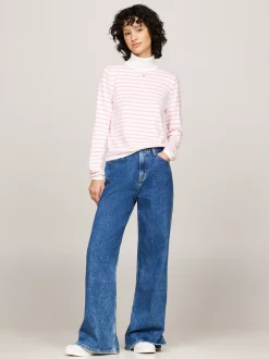 Swetry Z Golfem|Swetry*Tommy Hilfiger Sweter O Wąskim Kroju Z Golfem BALLET PINK / STRIPE