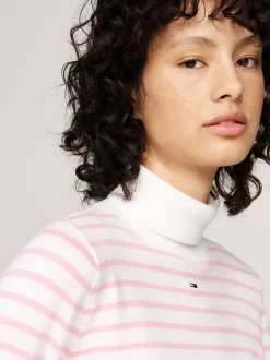 Swetry Z Golfem|Swetry*Tommy Hilfiger Sweter O Wąskim Kroju Z Golfem BALLET PINK / STRIPE