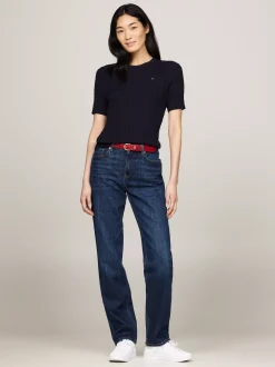 Swetry Z Okrągłym Dekoltem|Swetry*Tommy Hilfiger Sweter O Wąskim Kroju Z Krótkim Rękawem DESERT SKY