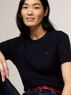Swetry Z Okrągłym Dekoltem|Swetry*Tommy Hilfiger Sweter O Wąskim Kroju Z Krótkim Rękawem DESERT SKY