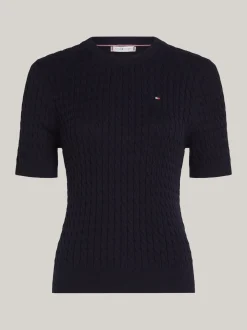 Swetry Z Okrągłym Dekoltem|Swetry*Tommy Hilfiger Sweter O Wąskim Kroju Z Krótkim Rękawem DESERT SKY