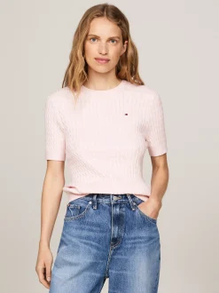 Swetry Z Okrągłym Dekoltem|Swetry*Tommy Hilfiger Sweter O Wąskim Kroju Z Krótkim Rękawem DELICATE PINK