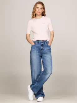 Swetry Z Okrągłym Dekoltem|Swetry*Tommy Hilfiger Sweter O Wąskim Kroju Z Krótkim Rękawem DELICATE PINK