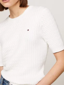 Swetry Z Okrągłym Dekoltem|Swetry*Tommy Hilfiger Sweter O Wąskim Kroju Z Krótkim Rękawem ECRU