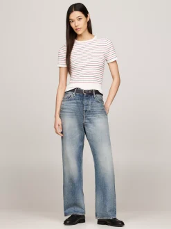 Swetry Z Okrągłym Dekoltem|Swetry*Tommy Hilfiger Sweter O Wąskim Kroju Z Krótkim Rękawem RWB STRIPE