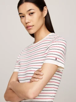 Swetry Z Okrągłym Dekoltem|Swetry*Tommy Hilfiger Sweter O Wąskim Kroju Z Krótkim Rękawem RWB STRIPE