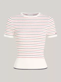 Swetry Z Okrągłym Dekoltem|Swetry*Tommy Hilfiger Sweter O Wąskim Kroju Z Krótkim Rękawem RWB STRIPE