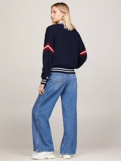 Swetry|Dzianina*Tommy Hilfiger Sweter Oversize Z Dekoltem W Szpic I Inicjałem DARK NIGHT NAVY