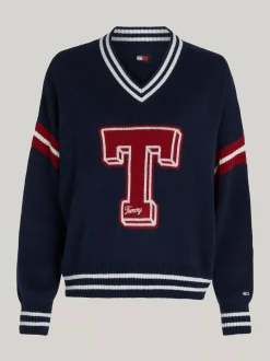 Swetry|Dzianina*Tommy Hilfiger Sweter Oversize Z Dekoltem W Szpic I Inicjałem DARK NIGHT NAVY