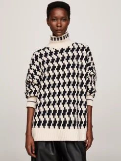Swetry Z Golfem|Swetry*Tommy Hilfiger Sweter Oversize Z Półgolfem Z Czystej Wełny BLACK TEXTURE