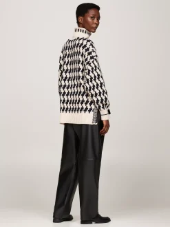 Swetry Z Golfem|Swetry*Tommy Hilfiger Sweter Oversize Z Półgolfem Z Czystej Wełny BLACK TEXTURE