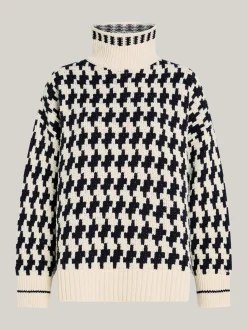 Swetry Z Golfem|Swetry*Tommy Hilfiger Sweter Oversize Z Półgolfem Z Czystej Wełny BLACK TEXTURE