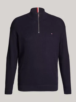 Sweter Z Zamkiem|Swetry*Tommy Hilfiger Sweter Plus Z Teksturowanej Dzianiny Z Zamkiem DESERT SKY