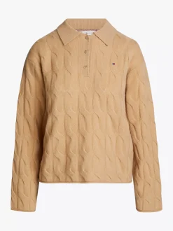 Swetry|Dzianina*Tommy Hilfiger Sweter Polo Ze Splotem Warkoczowym CLASSIC KHAKI