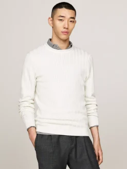 Swetry Z Okrągłym Dekoltem|Swetry*Tommy Hilfiger Sweter Smart Casual O Splocie W Jodełkę IVORY