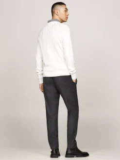 Swetry Z Okrągłym Dekoltem|Swetry*Tommy Hilfiger Sweter Smart Casual O Splocie W Jodełkę IVORY
