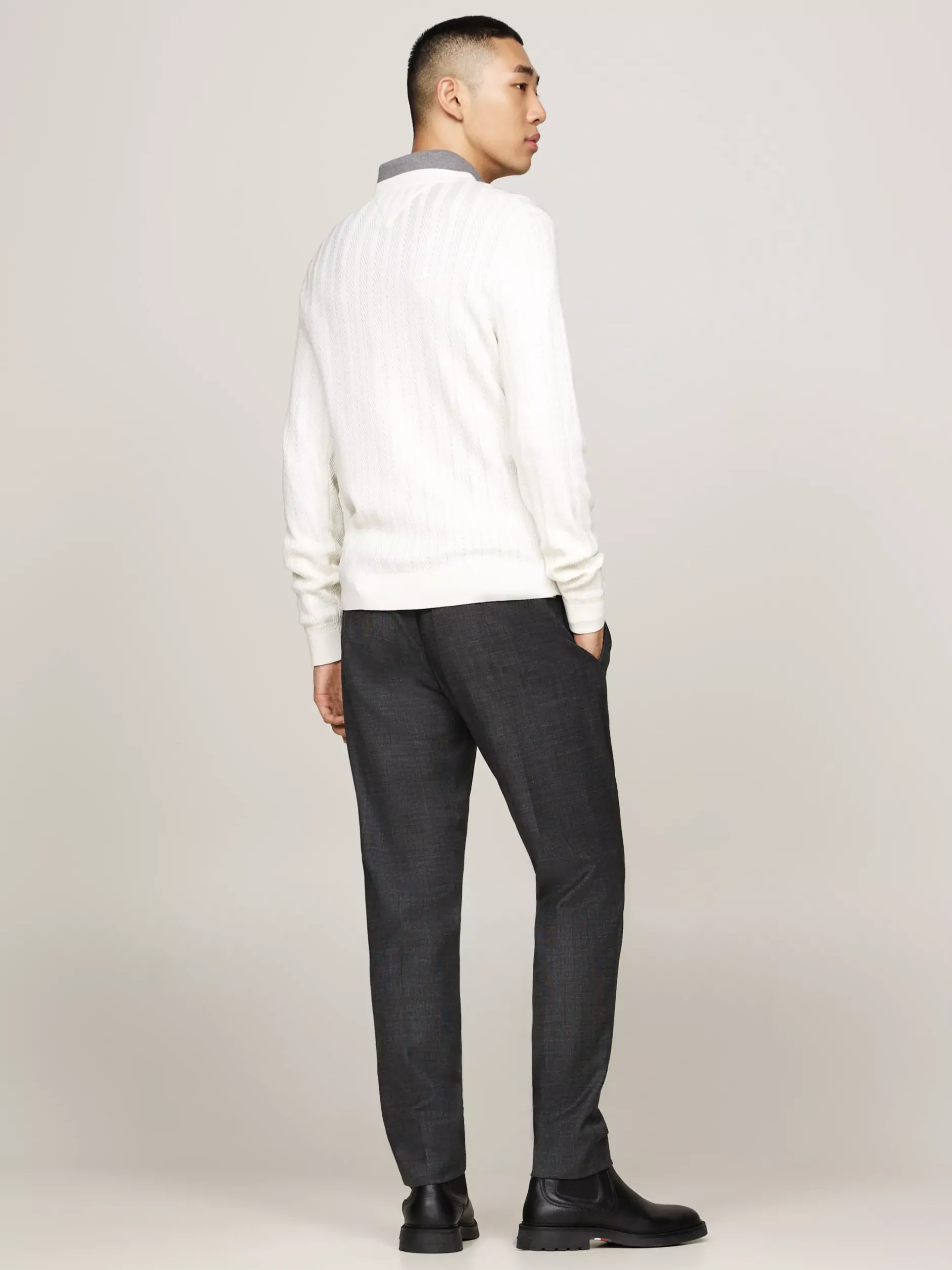 Swetry Z Okrągłym Dekoltem|Swetry*Tommy Hilfiger Sweter Smart Casual O Splocie W Jodełkę IVORY