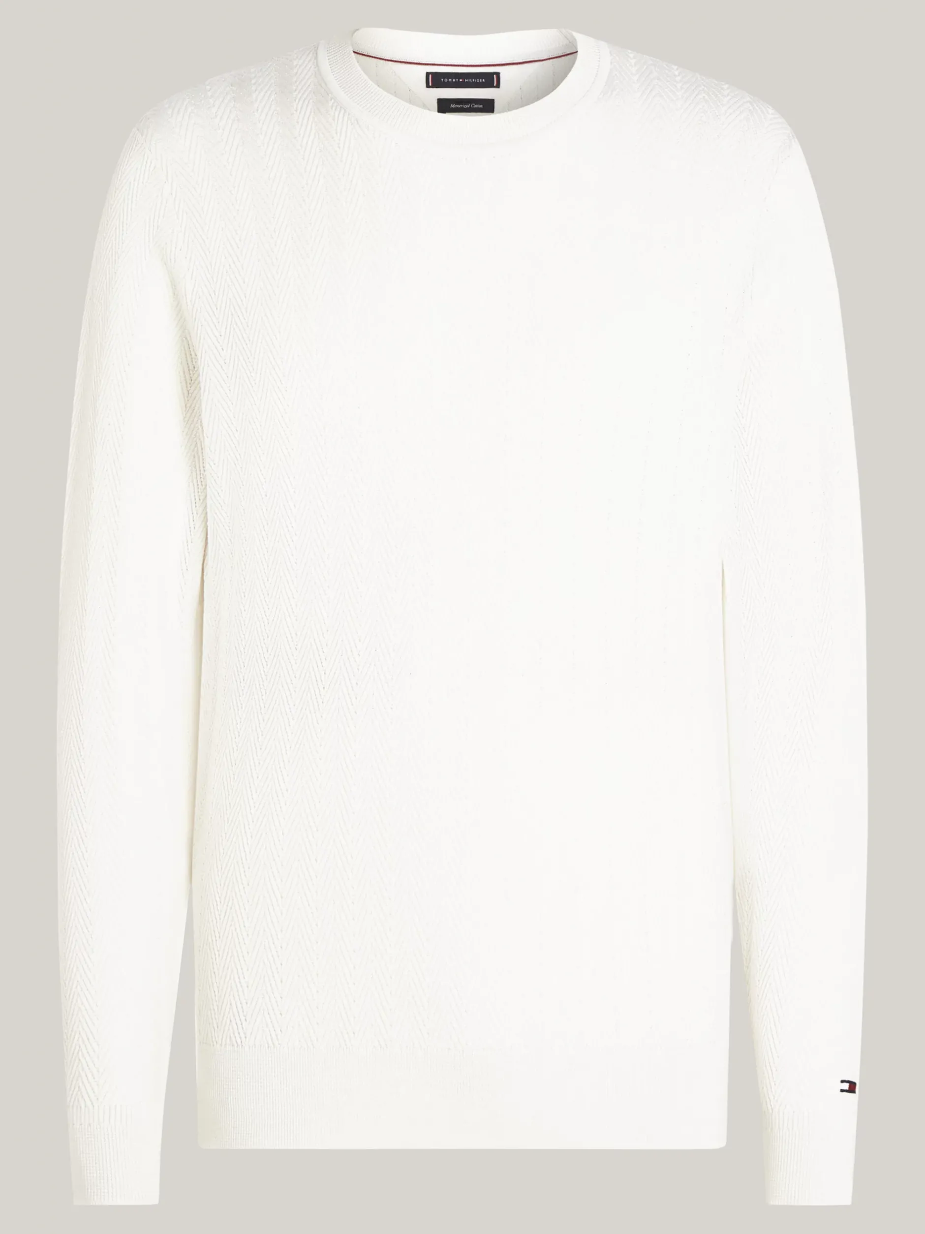 Swetry Z Okrągłym Dekoltem|Swetry*Tommy Hilfiger Sweter Smart Casual O Splocie W Jodełkę IVORY