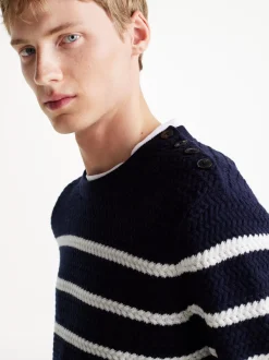 Swetry Z Okrągłym Dekoltem|Swetry*Tommy Hilfiger Sweter Smart Casual W Paski Z Mieszanki Wełny DESERT SKY/ IVORY