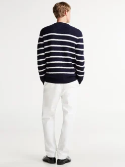 Swetry Z Okrągłym Dekoltem|Swetry*Tommy Hilfiger Sweter Smart Casual W Paski Z Mieszanki Wełny DESERT SKY/ IVORY