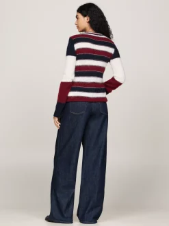 Swetry Z Okrągłym Dekoltem|Swetry*Tommy Hilfiger Sweter W Paski Z Emblematem ECRU/MULTI