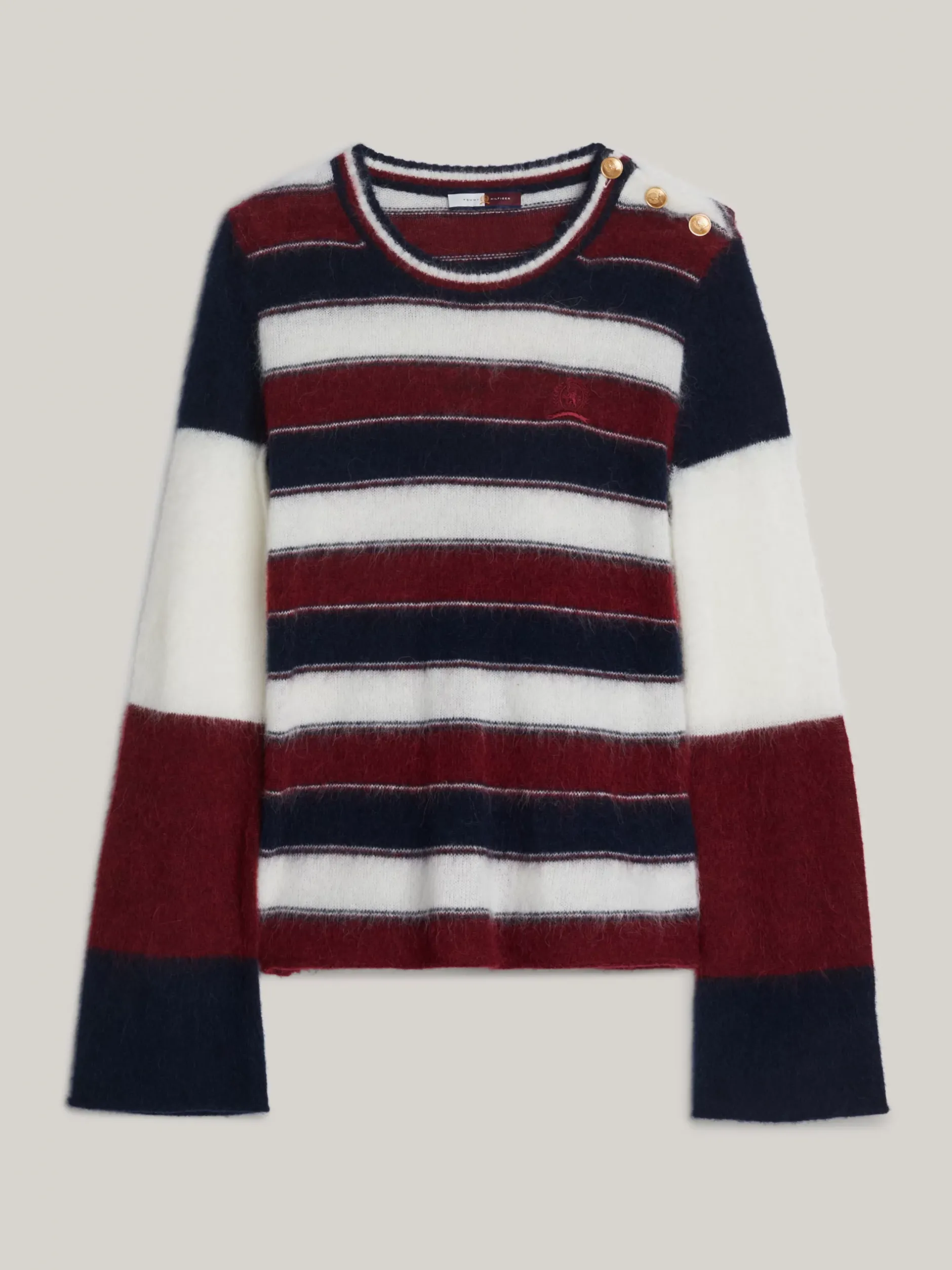 Swetry Z Okrągłym Dekoltem|Swetry*Tommy Hilfiger Sweter W Paski Z Emblematem ECRU/MULTI