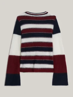 Swetry Z Okrągłym Dekoltem|Swetry*Tommy Hilfiger Sweter W Paski Z Emblematem ECRU/MULTI