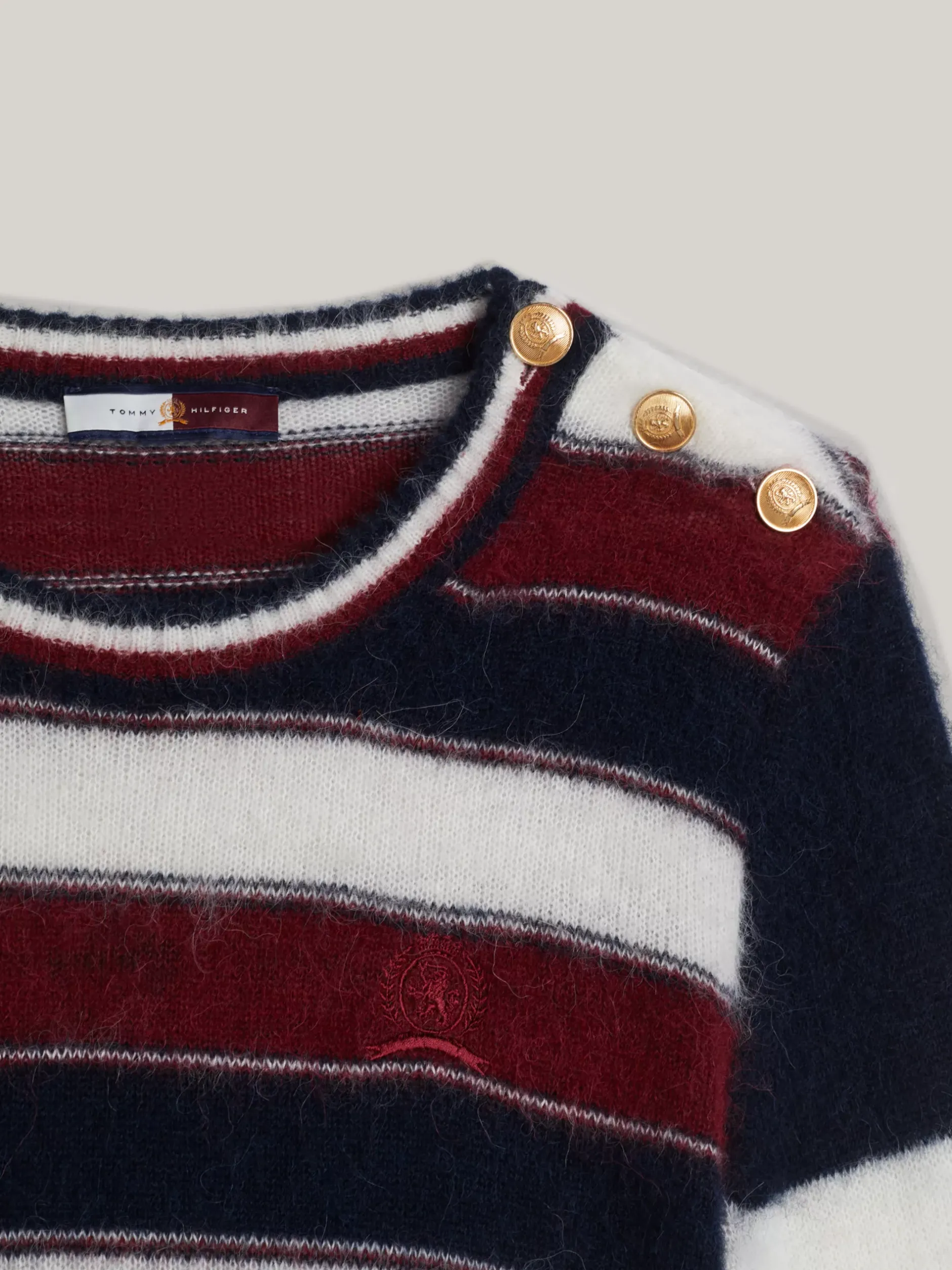 Swetry Z Okrągłym Dekoltem|Swetry*Tommy Hilfiger Sweter W Paski Z Emblematem ECRU/MULTI