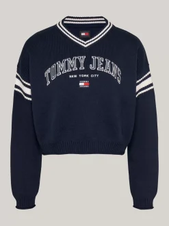 Swetry|Dzianina*Tommy Hilfiger Sweter W Stylu Varsity Z Dekoltem W Szpic DARK NIGHT NAVY