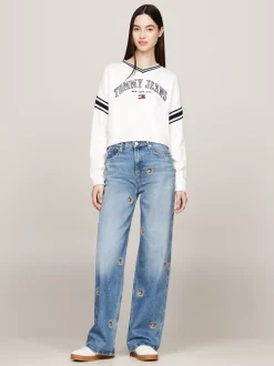 Swetry|Dzianina*Tommy Hilfiger Sweter W Stylu Varsity Z Dekoltem W Szpic ANCIENT WHITE