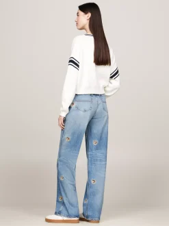 Swetry|Dzianina*Tommy Hilfiger Sweter W Stylu Varsity Z Dekoltem W Szpic ANCIENT WHITE