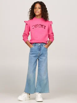 Dzianina*Tommy Hilfiger Sweter W Uczelnianym Stylu Z Cekinowym Logo HERITAGE PINK