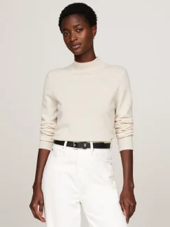 Swetry|Dzianina*Tommy Hilfiger Sweter Z Czystego Kaszmiru Z Półgolfem CLASSIC BEIGE HEATHER
