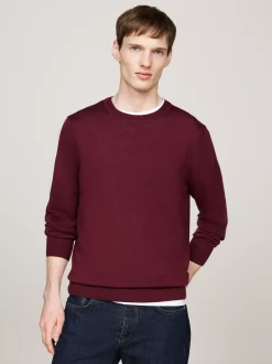 Swetry Z Okrągłym Dekoltem|Swetry*Tommy Hilfiger Sweter Z Czystej Wełny DEEP ROUGE
