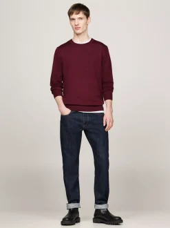 Swetry Z Okrągłym Dekoltem|Swetry*Tommy Hilfiger Sweter Z Czystej Wełny DEEP ROUGE