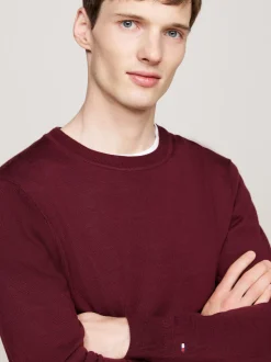 Swetry Z Okrągłym Dekoltem|Swetry*Tommy Hilfiger Sweter Z Czystej Wełny DEEP ROUGE