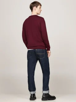 Swetry Z Okrągłym Dekoltem|Swetry*Tommy Hilfiger Sweter Z Czystej Wełny DEEP ROUGE