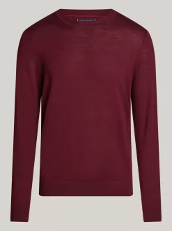 Swetry Z Okrągłym Dekoltem|Swetry*Tommy Hilfiger Sweter Z Czystej Wełny DEEP ROUGE