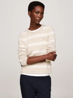 Swetry Z Okrągłym Dekoltem|Swetry*Tommy Hilfiger Sweter Z Czystej Wełny CLASSIC BEIGE HTR/IVORY PETAL HTR