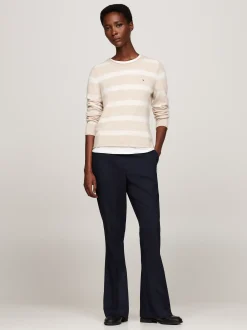 Swetry Z Okrągłym Dekoltem|Swetry*Tommy Hilfiger Sweter Z Czystej Wełny CLASSIC BEIGE HTR/IVORY PETAL HTR