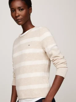 Swetry Z Okrągłym Dekoltem|Swetry*Tommy Hilfiger Sweter Z Czystej Wełny CLASSIC BEIGE HTR/IVORY PETAL HTR