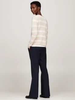 Swetry Z Okrągłym Dekoltem|Swetry*Tommy Hilfiger Sweter Z Czystej Wełny CLASSIC BEIGE HTR/IVORY PETAL HTR