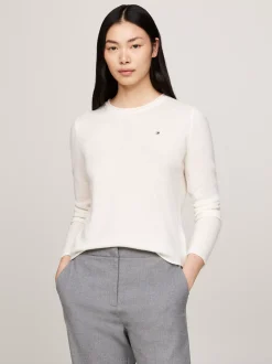Swetry Z Okrągłym Dekoltem|Swetry*Tommy Hilfiger Sweter Z Czystej Wełny IVORY PETAL
