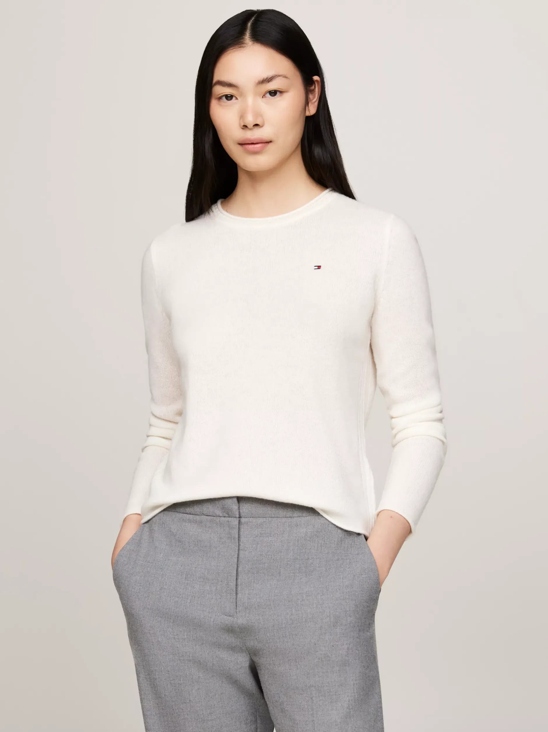 Swetry Z Okrągłym Dekoltem|Swetry*Tommy Hilfiger Sweter Z Czystej Wełny IVORY PETAL