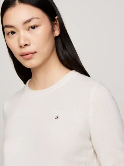 Swetry Z Okrągłym Dekoltem|Swetry*Tommy Hilfiger Sweter Z Czystej Wełny IVORY PETAL