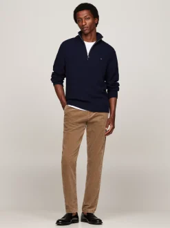 Sweter Z Zamkiem|Swetry*Tommy Hilfiger Sweter Z Czystej Wełny O Warkoczowym Splocie DESERT SKY