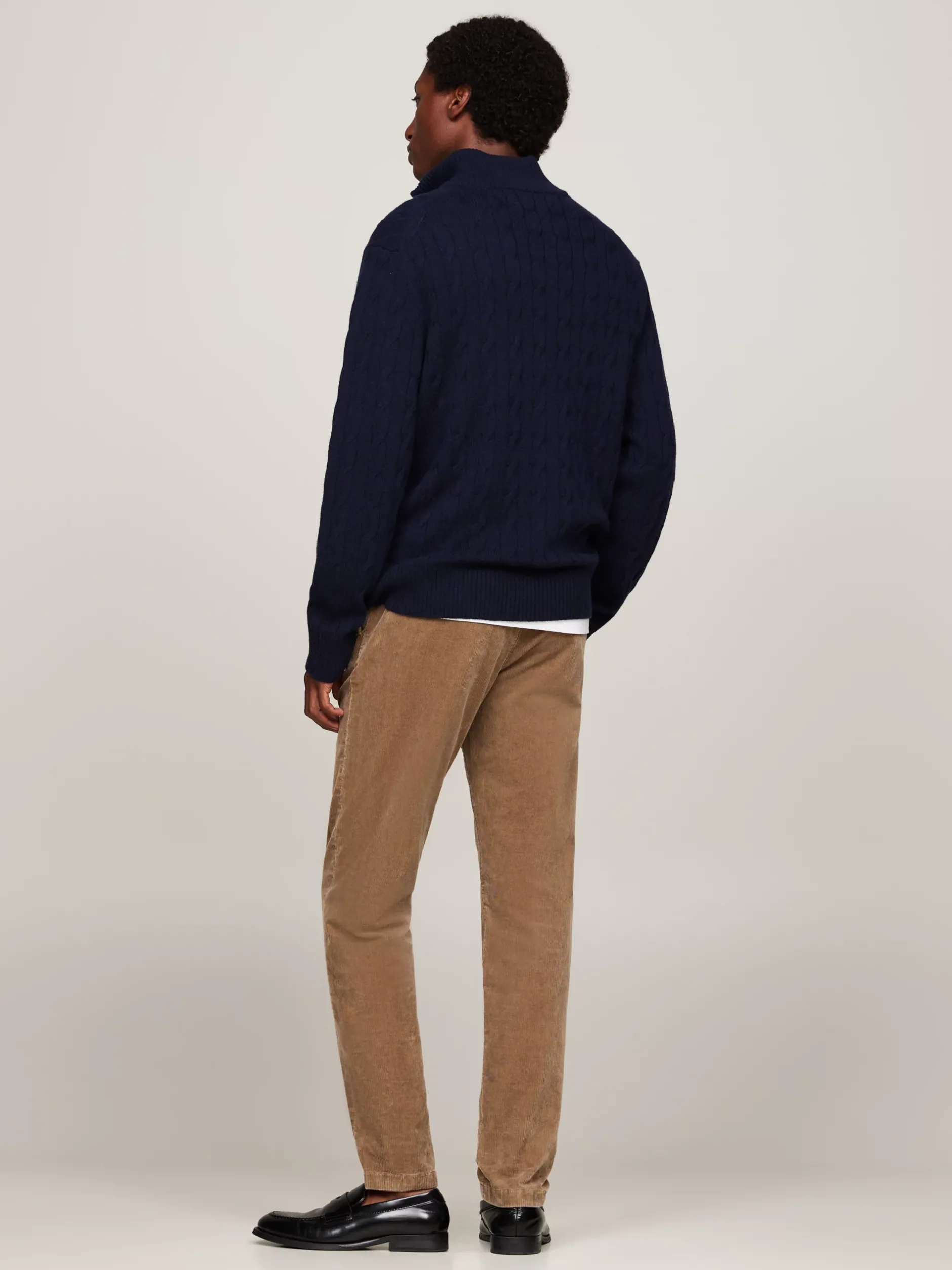 Sweter Z Zamkiem|Swetry*Tommy Hilfiger Sweter Z Czystej Wełny O Warkoczowym Splocie DESERT SKY