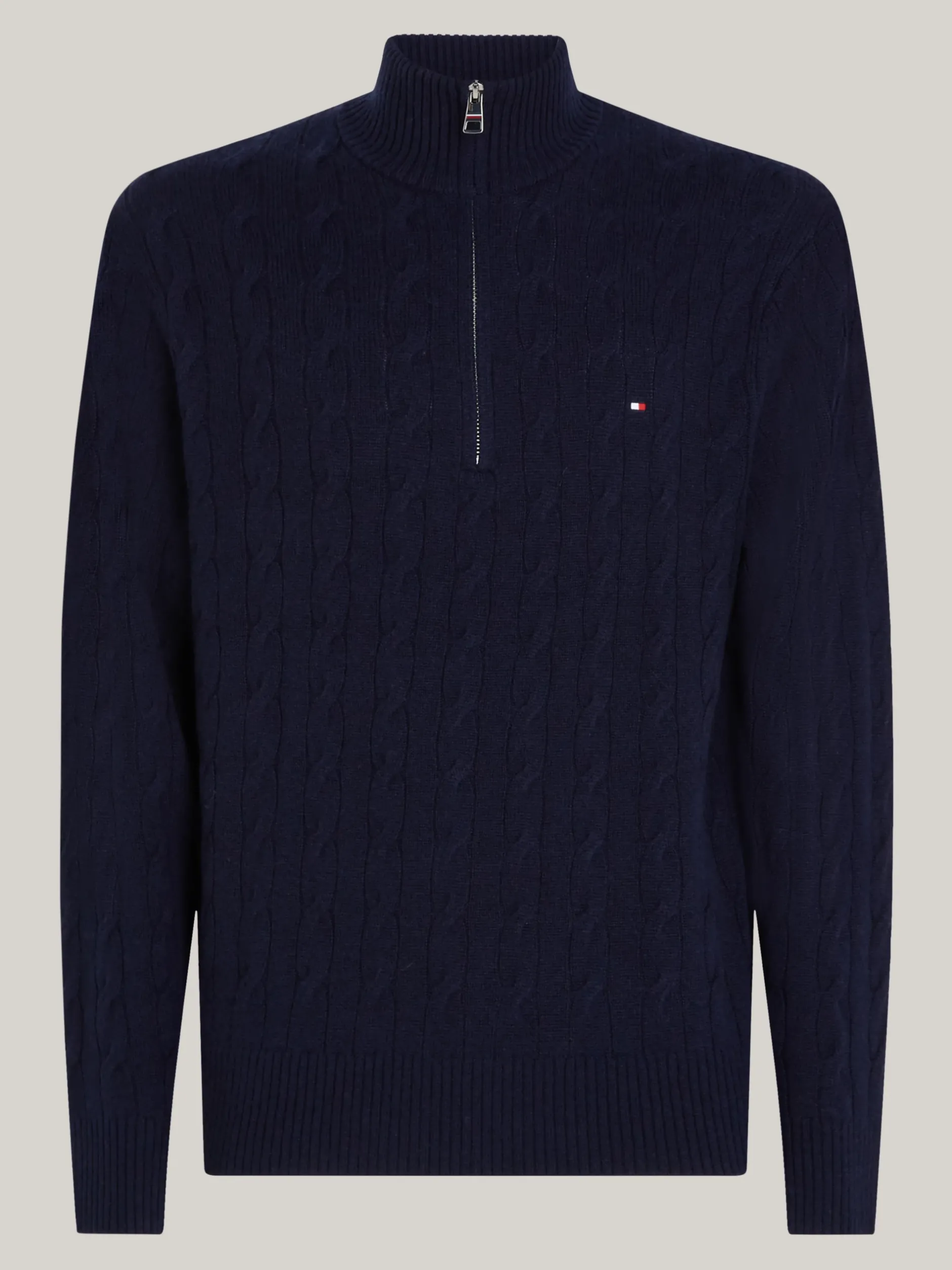 Sweter Z Zamkiem|Swetry*Tommy Hilfiger Sweter Z Czystej Wełny O Warkoczowym Splocie DESERT SKY
