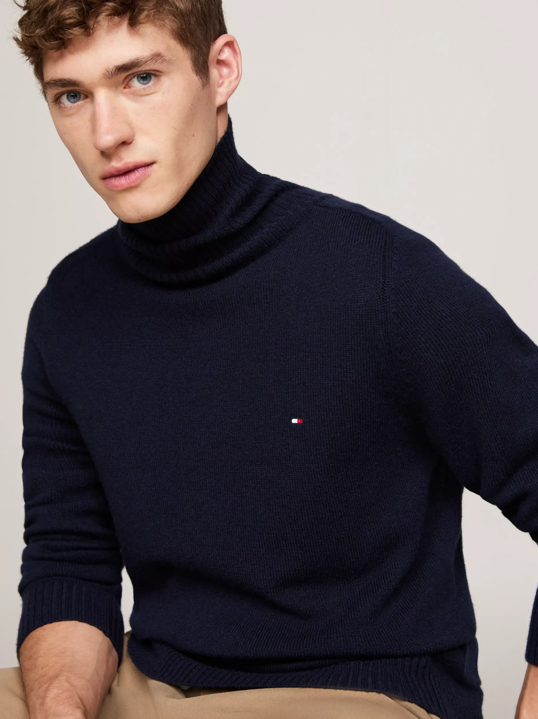 Swetry Z Golfem|Swetry*Tommy Hilfiger Sweter Z Czystej Wełny Z Golfem DESERT SKY