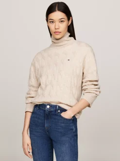 Swetry Z Golfem|Swetry*Tommy Hilfiger Sweter Z Czystej Wełny Z Golfem CLASSIC BEIGE HEATHER